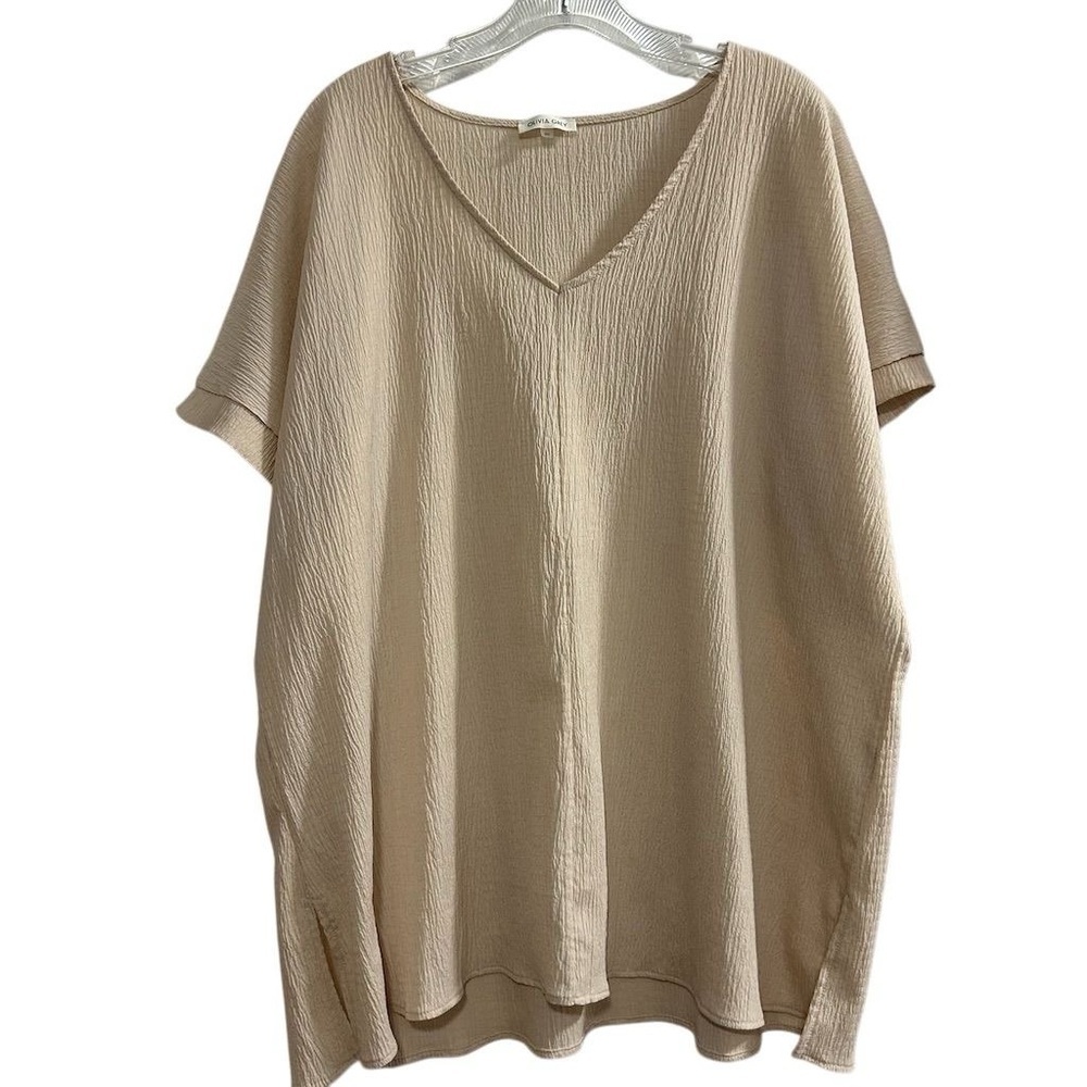 Olivia Grey Women's 2XL Beige V-Neck‎ Dolman Sleeve Blouse Top Casual
